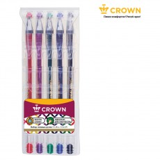 Набор гелевых ручек Crown Hi-Jell Color 5шт., 5цв., ПВХ уп., европодвес