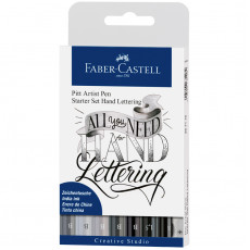 Набор капиллярных ручек Faber-Castell Pitt Artist Pens Lettering Starter set оттенки серого, 7шт., 0,3/1,5мм/Вrush+карандаш+точилка, европодвес
