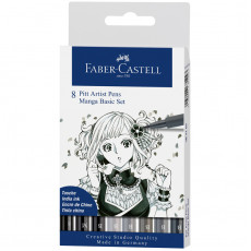 Набор капиллярных ручек Faber-Castell Pitt Artist Pens Manga Basic set ассорти, 8шт., 0,3/0,7мм/Brush, европодвес