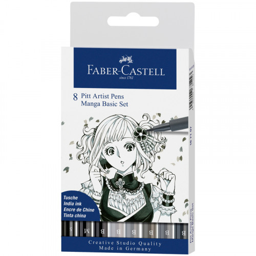 Набор капиллярных ручек Faber-Castell Pitt Artist Pens Manga Basic set ассорти, 8шт., 0,3/0,7мм/Brush, европодвес