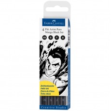 Набор капиллярных ручек Faber-Castell Pitt Artist Pens Manga Black set черные, 4шт., 0,1/0,3/0,5мм/Вrush, европодвес