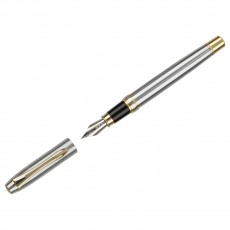Ручка перьевая Luxor Trident синяя, 0,8мм, корпус серебро/золото, футляр