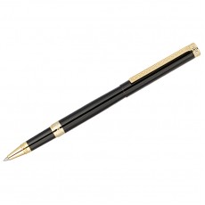 Ручка-роллер Delucci Classico черная, 0,6мм, корпус черный/золото, подарочная упаковка