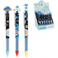 Ручка шариковая автоматическая MESHU Space Aliens синяя, 0,5мм, грип, корпус ассорти, с топпером