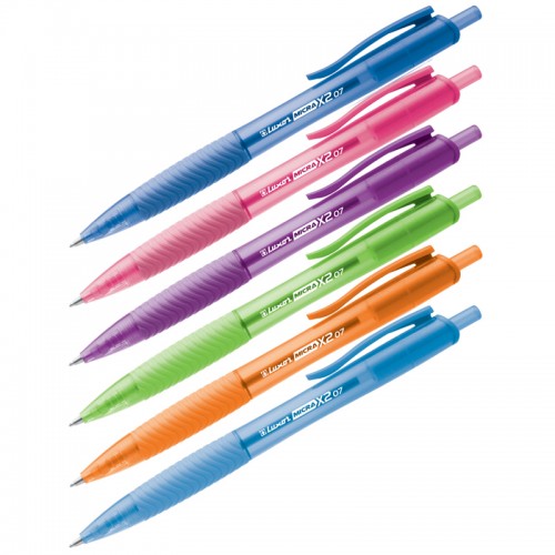Ручка шариковая автоматическая Luxor Micra X II синяя, 0,7мм, грип, корпус ассорти