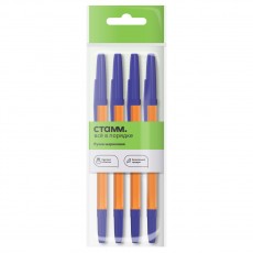 Ручка шариковая СТАММ Оптима 4шт., синие, 1,0мм, оранжевый корпус, пакет с европодвесом