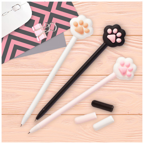 Ручка шариковая MESHU Cute Paws синяя, 0,7мм, корпус ассорти, с топпером