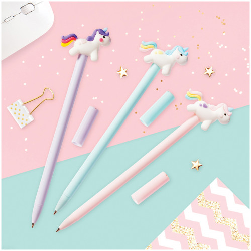 Ручка шариковая MESHU Unicorn синяя, 0,7мм, корпус ассорти, с топпером