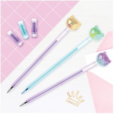 Ручка шариковая MESHU Cute Cats синяя, 0,7мм, перламутр, софт-тач, ассорти, с топпером