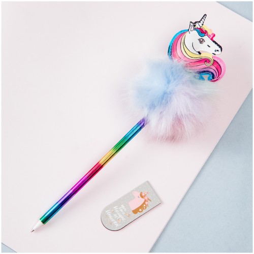 Ручка шариковая MESHU Rainbow Unicorn синяя, 0,7мм, корпус ассорти, с топпером
