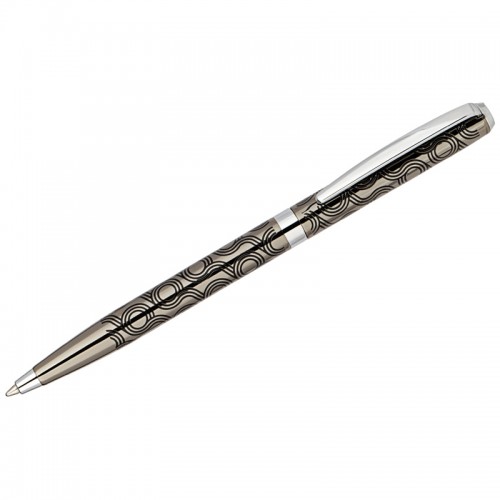 Ручка шариковая Delucci Motivo синяя, 1,0мм, корпус оружейный металл/серебро, поворот, подарочная упаковка