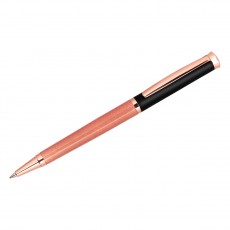 Ручка шариковая Delucci Fenice синяя, 1,0мм, корпус розовое золото/черный, поворотн., подарочная упаковка