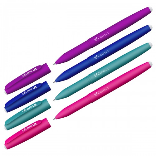 Ручка гелевая стираемая Berlingo Correct синяя, 0,6мм, прорезин. корпус, корпус ассорти