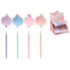 Ручка гелевая стираемая MESHU Fluffy Unicorn синяя, 0,5мм, корпус ассорти, с топпером