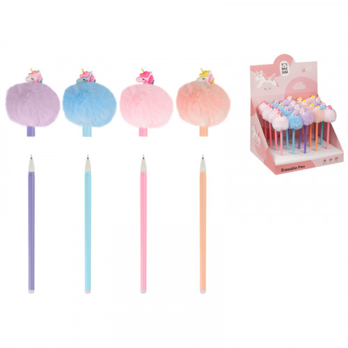 Ручка гелевая стираемая MESHU Fluffy Unicorn синяя, 0,5мм, корпус ассорти, с топпером