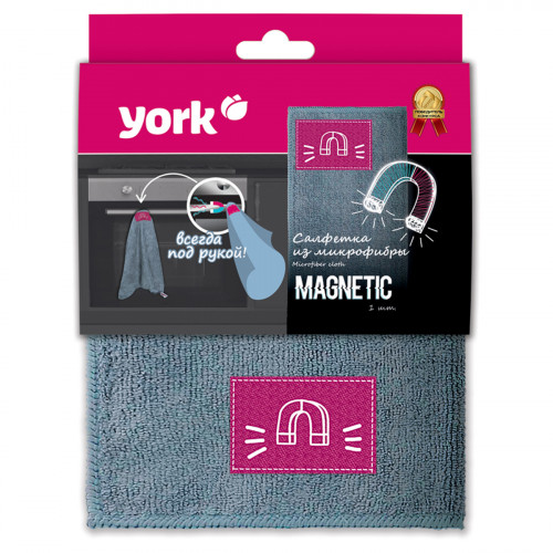 Салфетка для уборки York МагнитСистема, микрофибра, суперплотная, с магнитом, 40*50см