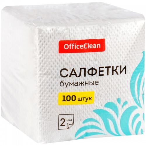 Салфетки бумажные OfficeClean, 2 слойн., 24*24см, белые, 100шт.