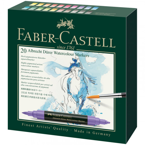Набор акварельных пигм. маркеров Faber-Castell Albrecht Dürer 20цв., двухстор., кистев./пулевид.