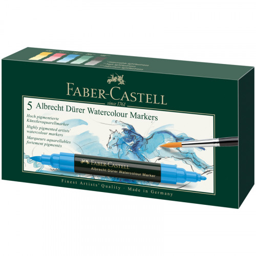 Набор акварельных пигм. маркеров Faber-Castell Albrecht Dürer 05цв., двухстор., кистев./пулевид.
