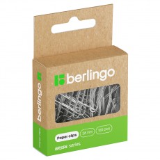 Скрепки 28мм, Berlingo Green Series, 100шт., никелированные, крафт упак., европодвес