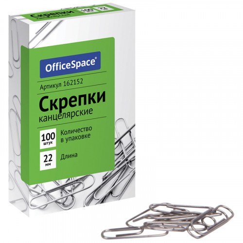 Скрепки 22мм, OfficeSpace, 100шт., карт. упаковка