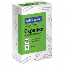 Скрепки 28мм, OfficeSpace, 100шт., оцинкованные, карт. упаковка