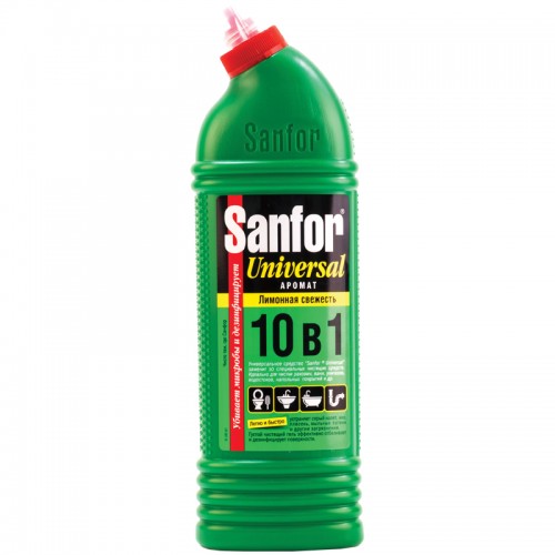 Чистящее средство для сантехники Sanfor Universal 10в1. Лимонная свежесть, гель с хлором, 1л