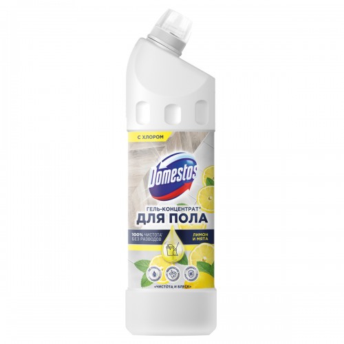 Средство для мытья полов Domestos Чистота и блеск. Лимон и мята, гель, концентрат, с хлором, 1л