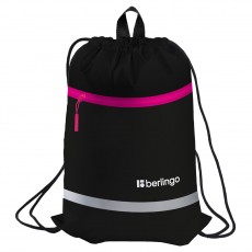 Мешок для обуви 1 отделение Berlingo Basic pink, 360*460мм, светоотражающая лента, карман на молнии