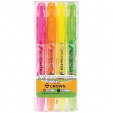 Набор текстовыделителей Crown Multi Hi-Lighter 04цв., 1-4мм, чехол с европодвесом