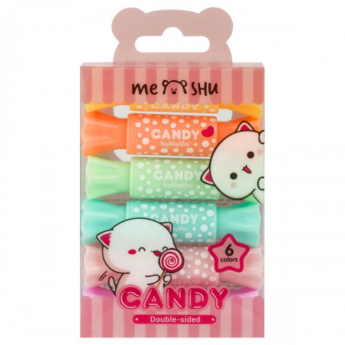 Набор текстовыделителей двусторонних MESHU Candy, 06цв., пастельные цвета, 2/4мм, ПВХ бокс с европодвесом