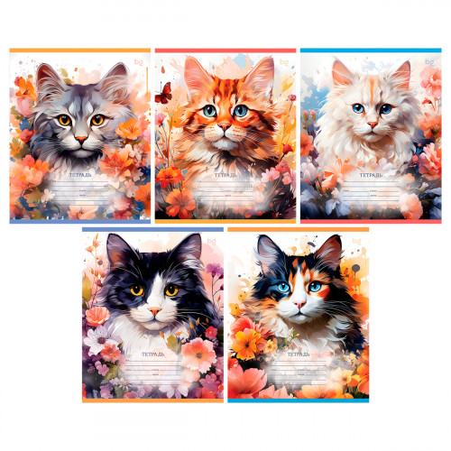 Тетрадь 12л., частая косая линия BG Кошки