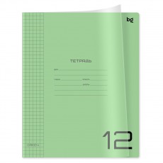 Тетрадь 12л., клетка BG UniTone. Green, пластиковая прозрачная обложка
