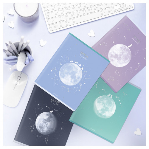 Тетрадь 48л., клетка MESHU Moon light, матовая ламинация, тиснение фольгой, микро sandy-touch лак