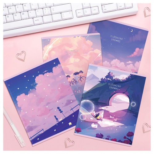 Тетрадь 48л., клетка MESHU Blooming dreams, софт-тач ламинация, тиснение фольгой