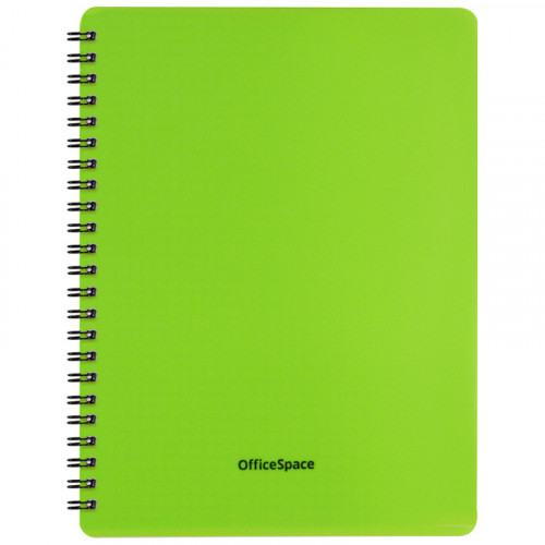 Тетрадь 60л. А5 клетка на гребне OfficeSpace Neon, пластиковая обложка, салатовая