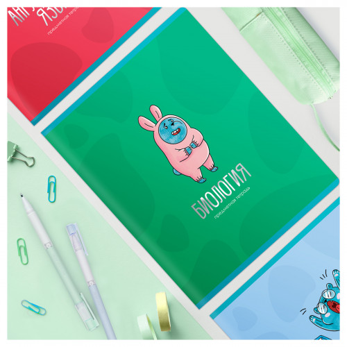 Тетрадь предметная 48л. MESHU Ученый MISHKA - Биология, матовая ламинация, выборочный УФ-лак, тиснение фольгой