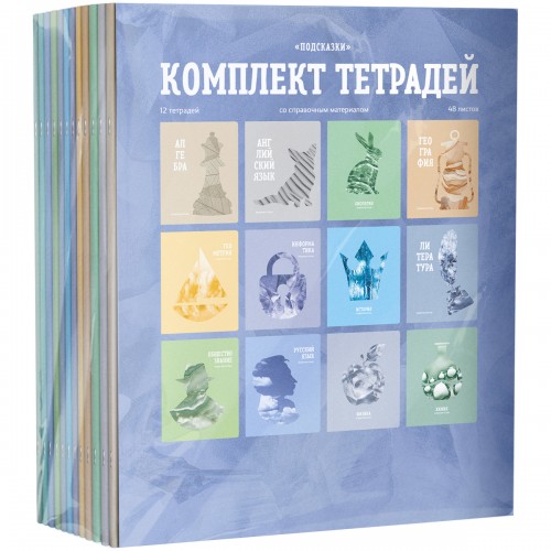 Комплект (12 шт.) предметных тетрадей 48л. BG Подсказки, матовая ламинация, микро sandy-touch лак