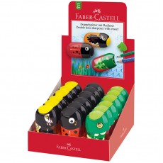 Точилка пластиковая с ластиком Faber-Castell Animals 2 отверстия, контейнер, ассорти