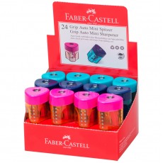 Точилка пластиковая со шторкой Faber-Castell Grip Auto Mini 1 отверстие, контейнер, розовая/бирюзовая/синяя