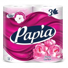 Бумага туалетная Papia Secret Garden, 3-слойная, 4шт., ароматизир., розов. тиснение, белый