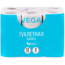 Бумага туалетная Vega 2-слойная, 12шт., эко, 15м, тиснение, белая