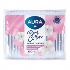 Ватные палочки Aura Beauty, 200шт., полиэтиленовый пакет