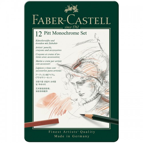 Набор художественных изделий Faber-Castell Pitt Monochrome, 12 предметов, метал. коробка