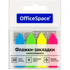 Флажки-закладки OfficeSpace, 45*12мм, стрелки, 20л*4 неоновых цвета, европодвес