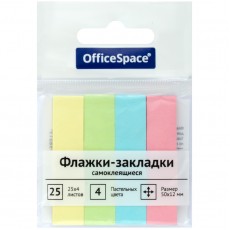 Флажки-закладки OfficeSpace, 50*12мм, 25л*4 пастельных цвета, европодвес