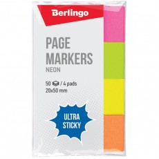 Флажки-закладки Berlingo Ultra Sticky, 20*50мм, 50л*4 неоновых цвета