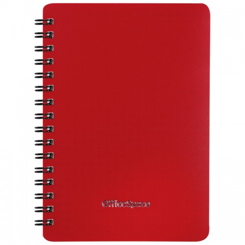 Записная книжка А6 60л., на гребне OfficeSpace Base, красная пластиковая обложка