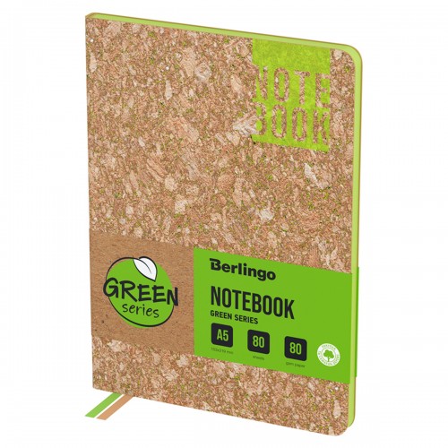 Записная книжка А5 80л., кожзам, Berlingo Green Series, зеленый срез, светло-коричневый