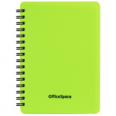 Записная книжка А6 60л., на гребне OfficeSpace Neon, салатовая пластиковая обложка